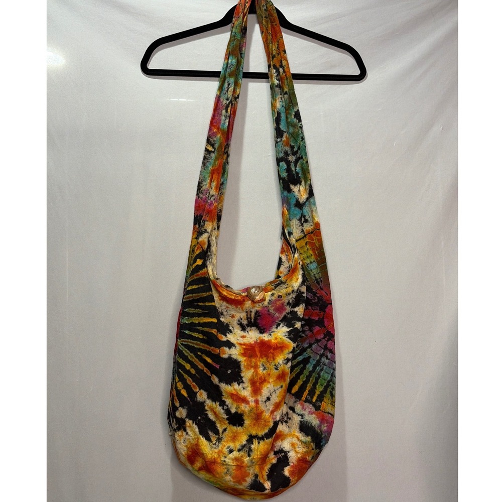 Boho Tie Dye Hobo Bag Multi Color Cotton Slouchy Crossbody Festival Tote